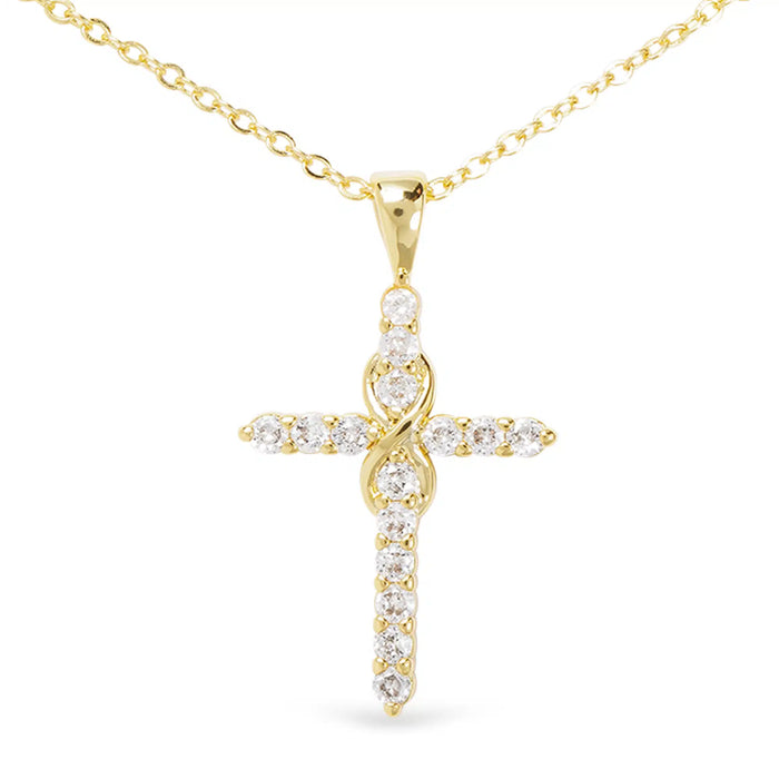 Gold CZ Inifinity Cross Necklace