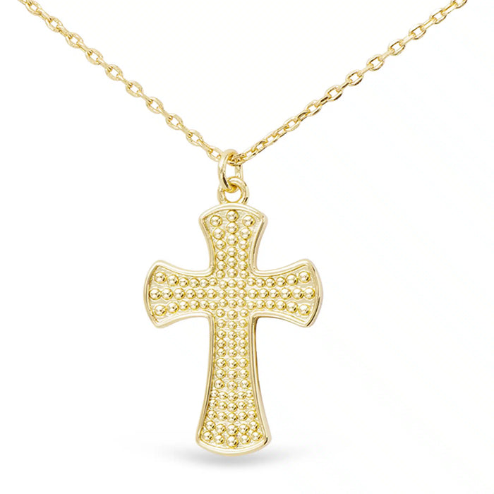 Gold Textured Classic Cross Necklace