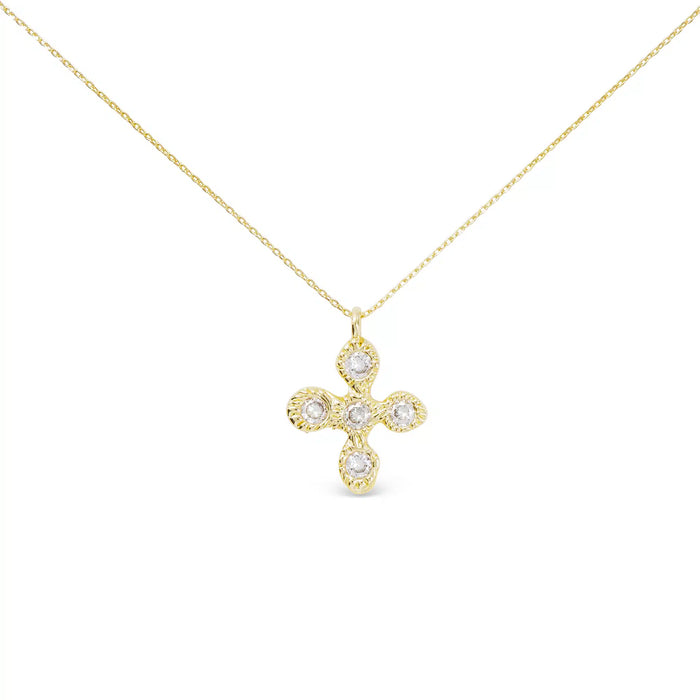 Gold 5 CZ Clear Cross Necklace