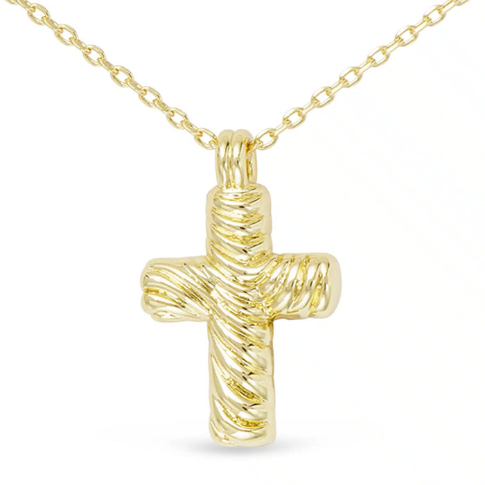 Gold Cable Small Cross Necklace