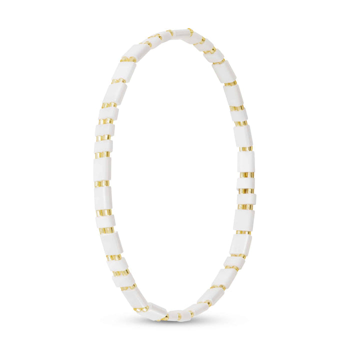 Gold and White Flat Bead Stretch Bracelet