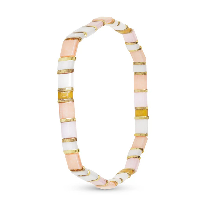 Gold and Pinks Flat Bead Stretch Bracelet