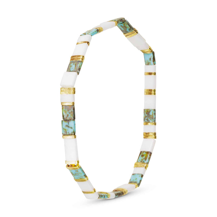 Gold White and Green Turquoise Flat Bead Stretch B