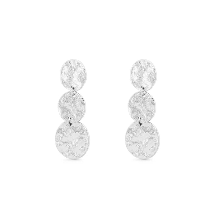 Silver Polished Hammered Triple Disc Drop Earrings
