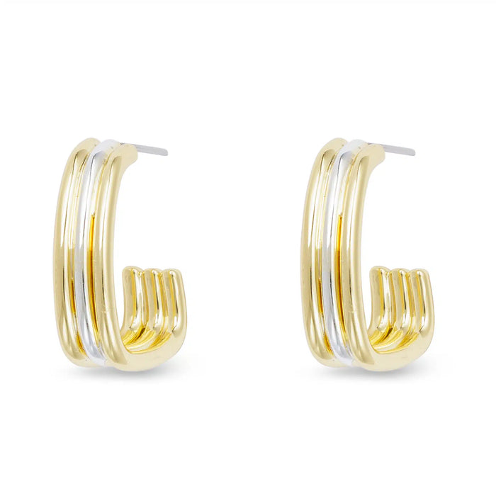 Gold and Silver Polished Rectangle Hoop Earrings