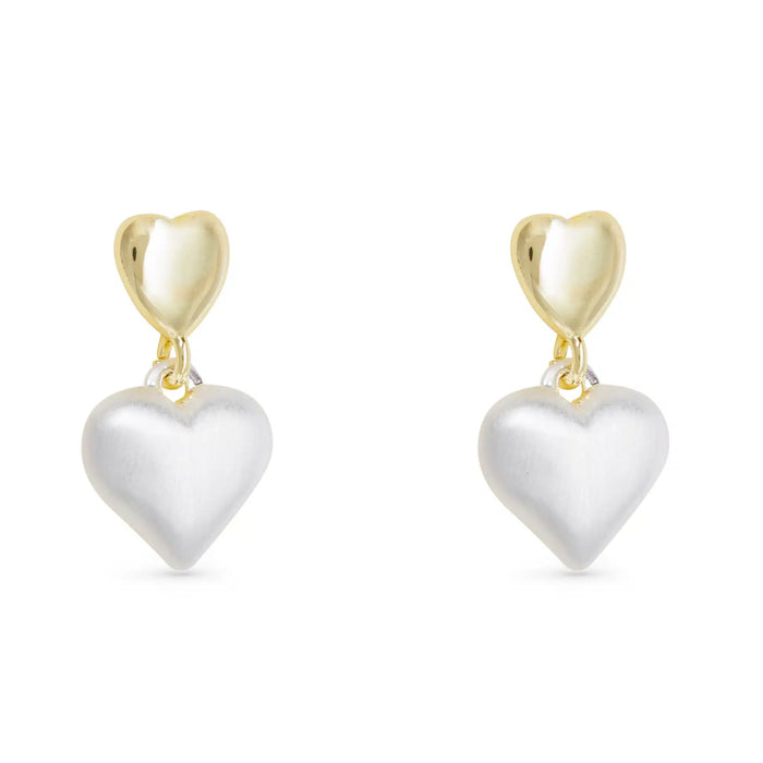 Gold and Silver Polished and Matte Mixed Heart Drop Earrings