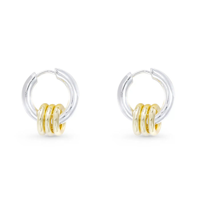 Gold and Silver Polished Huggie Hoop Earrings