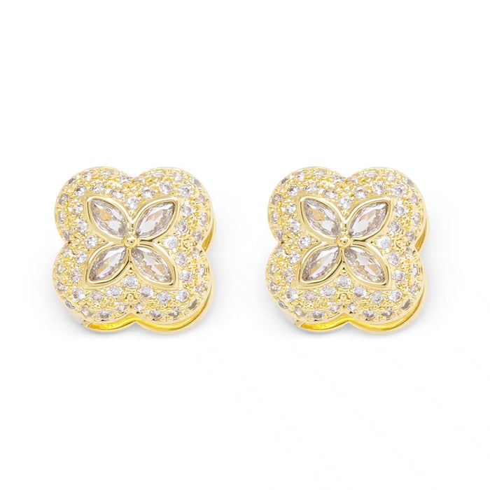 Gold CZ Clover Huggie Earrings