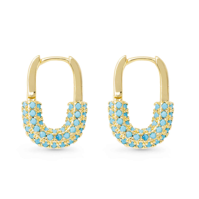 Gold CZ Blue Stone Hoop Earrings