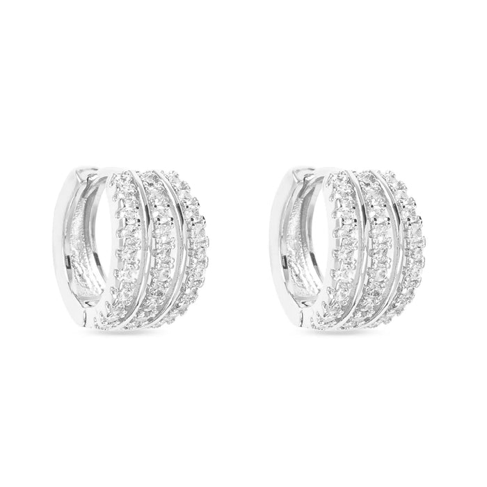 Silver Triple Row Huggie Hoop Earrings