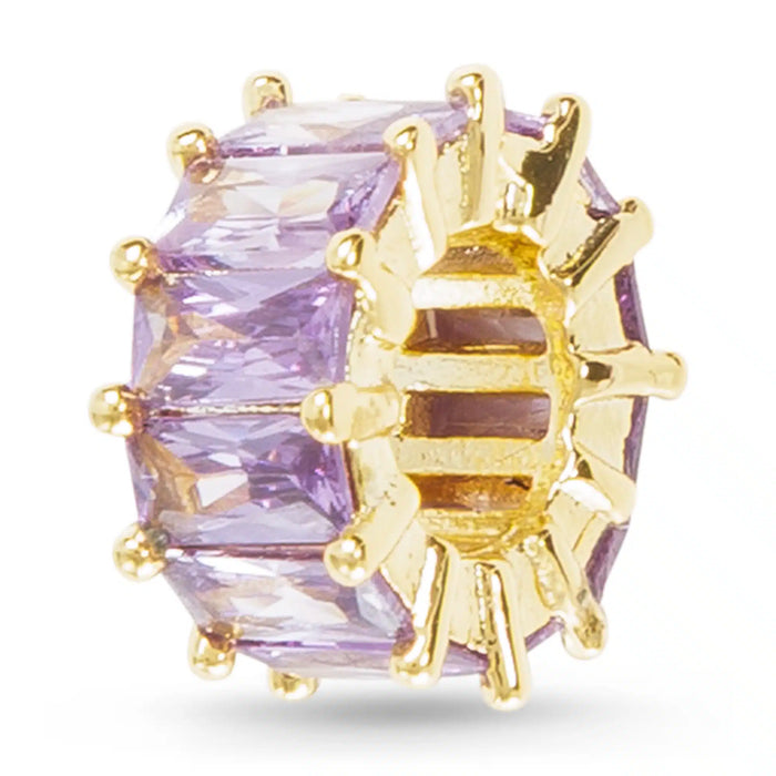 Gold CZ Purple Baguette Round Charm