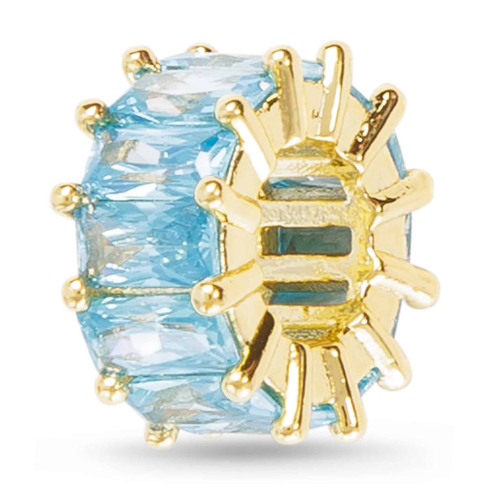 Gold CZ Blue Baguette Round Charm