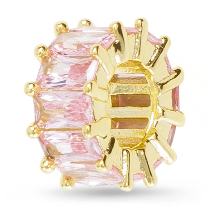 Gold CZ Pink Baguette Round Charm