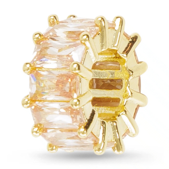 Gold CZ Blush Baguette Round Charm