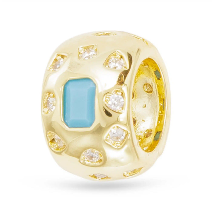 Gold CZ Turq Wide Round Charm