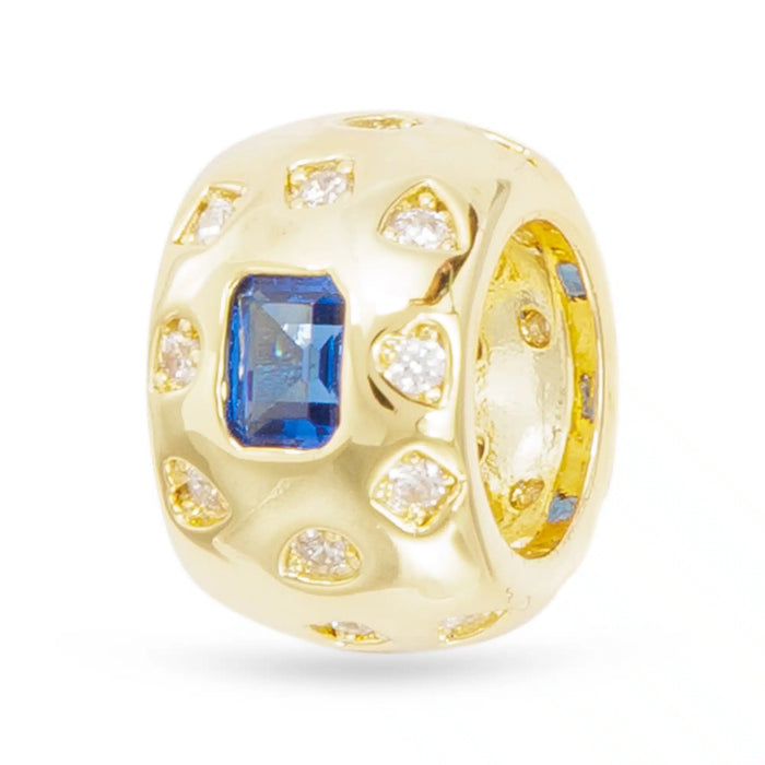 Gold CZ Blue Wide Round Charm