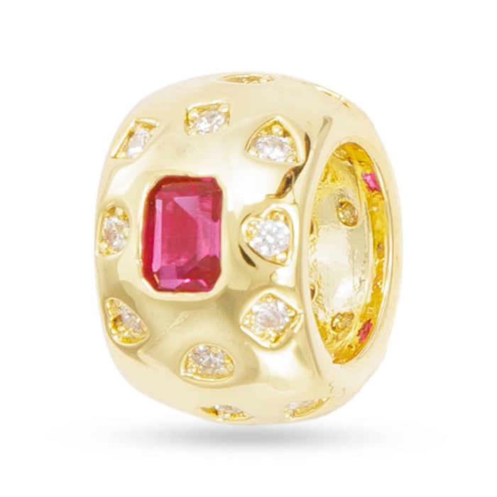 Gold CZ Red Wide Round Charm