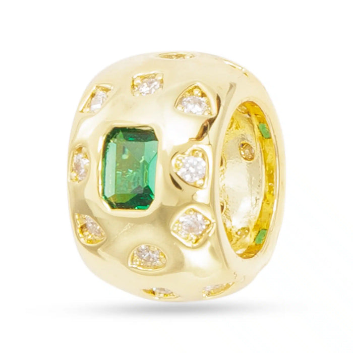 Gold CZ Green Wide Round Charm