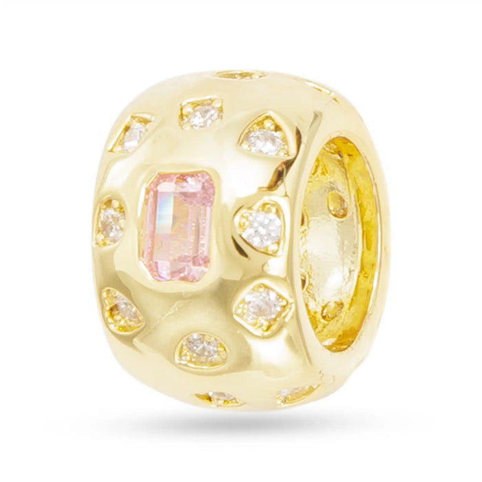 Gold CZ Pink Wide Round Charm