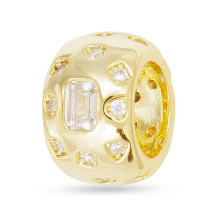Gold CZ Clear Wide Round Charm