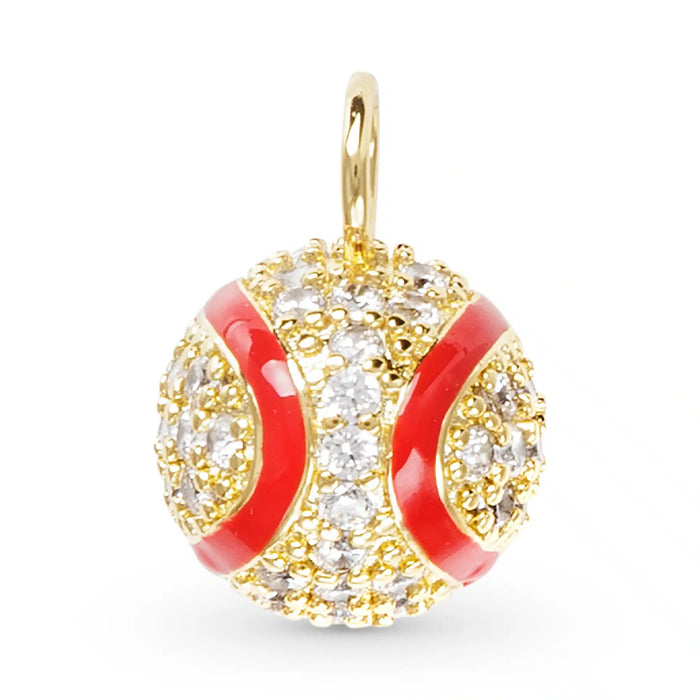 Gold CZ Enamel Baseball Charm