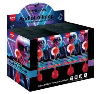 Tasty Sounds Lollipop Blueberry or Strawberry Flavor.  It plays music when you are eating it that only that person can hear.