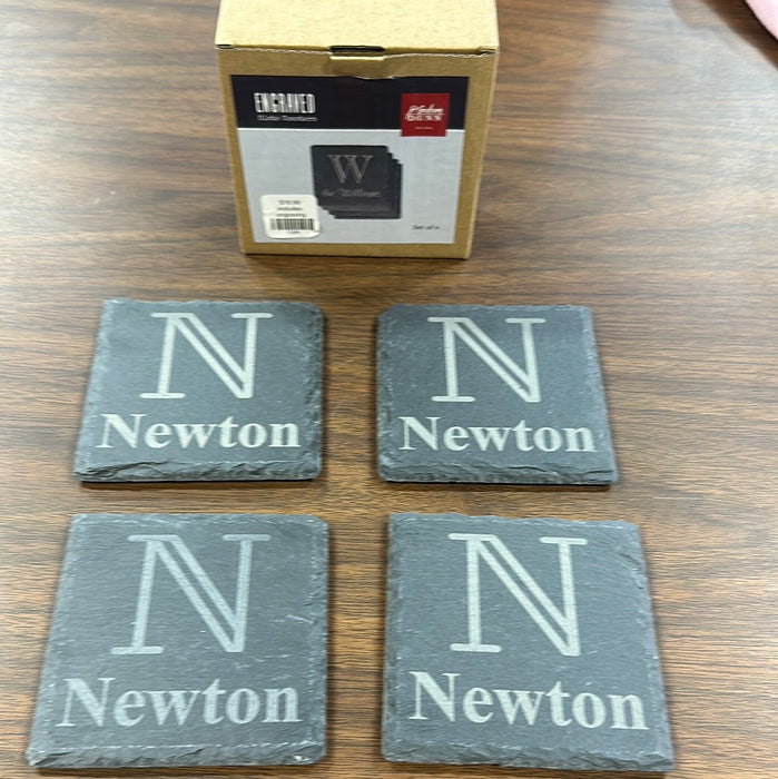 Engraved Slate Coasters.  Can add names, initials, sayings or anything else you want