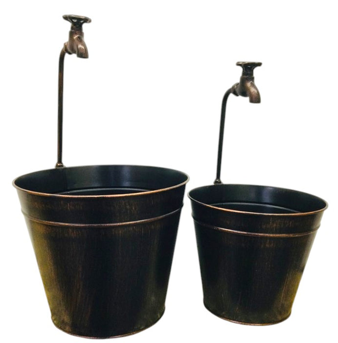 Spigot Bucket Planter.  10” & 12”.  Galvanized & Bronze Color.  ⚠️ Oversized Item.  Store Pick Up Only! No Shipping.