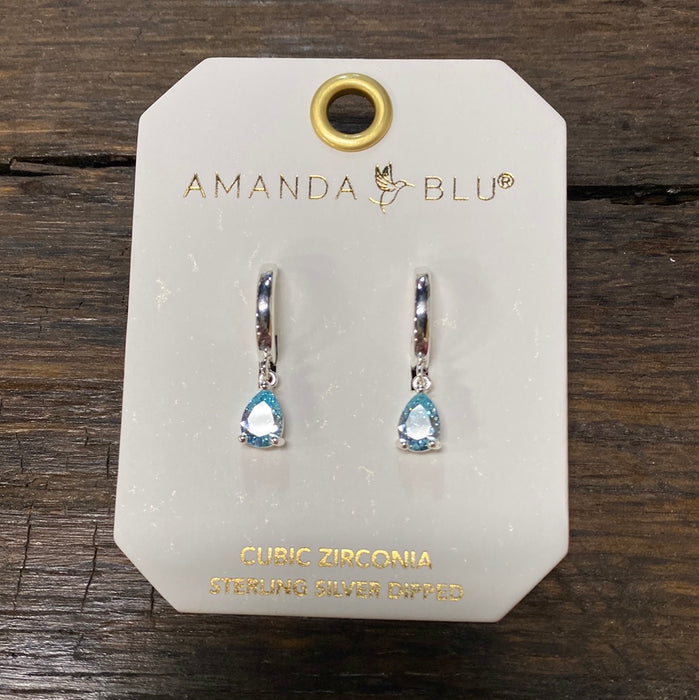 Silver Aquamarine Pear Drop Huggie Earrings