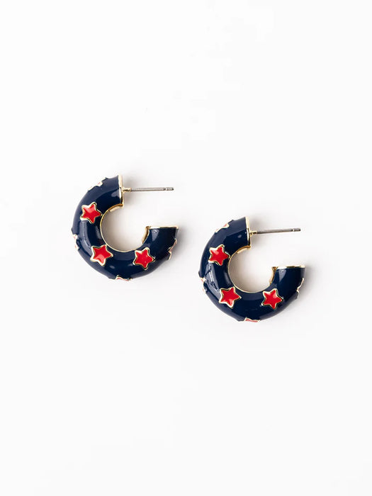 Blue, Red, & Gold Justine Hoops with Stars- Perfect For Game Day To Show Your School Spirit!!