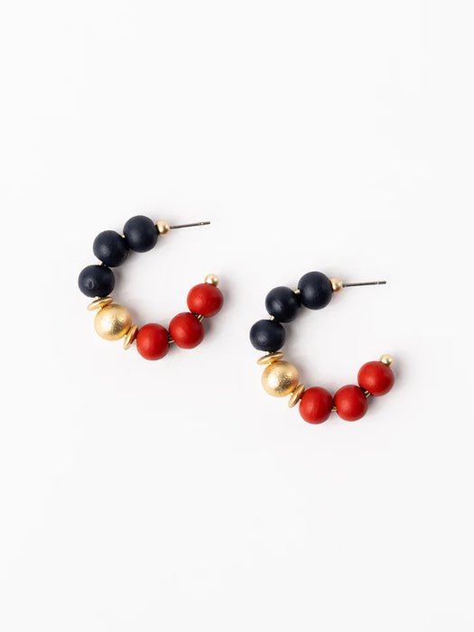 Red, Navy, & Gold Janette Beaded Hoops- Perfect For Game Day To Show Your School Spirit!!