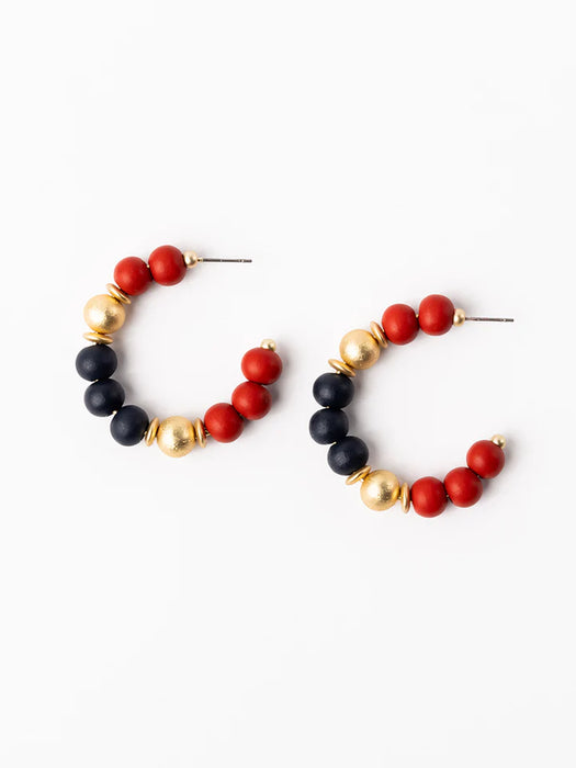 Red, Navy, & Gold Janette Beaded Hoops- Perfect For Game Day To Show Your School Spirit!!