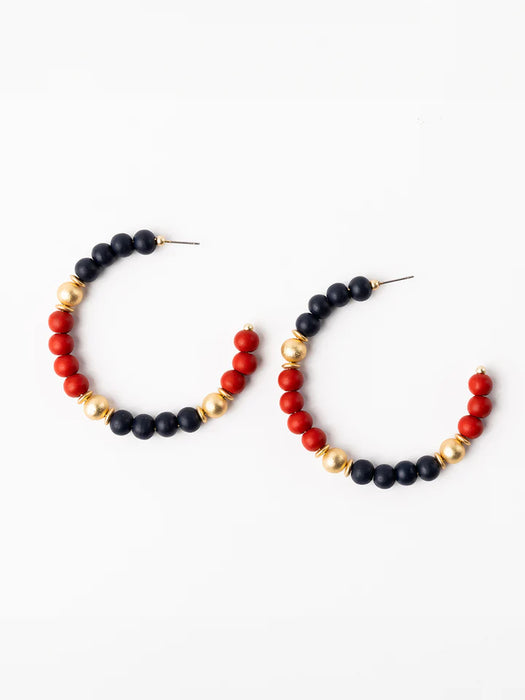 Red, Navy, & Gold Janette Beaded Hoops- Perfect For Game Day To Show Your School Spirit!!