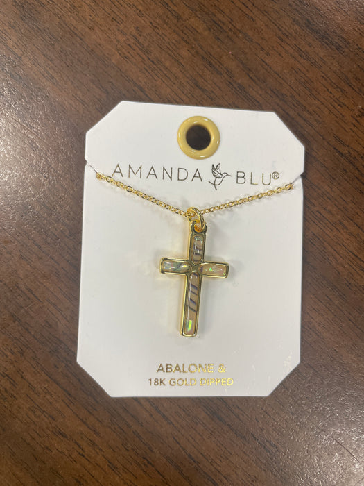 Gold Abalone Tan Cross Necklace