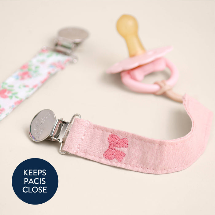 Itzy Clip™ - Fabric Pacifier Strap: Bow. Set of 2