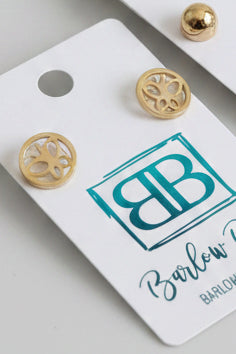 Gold Butterfly in Circle Stud Earrings