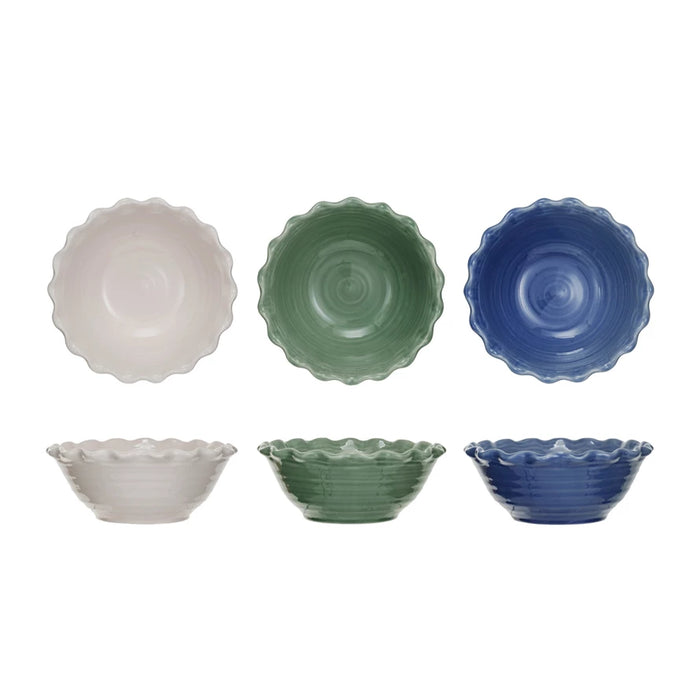 Scalloped Edge Stoneware Bowl - 3 Colors!