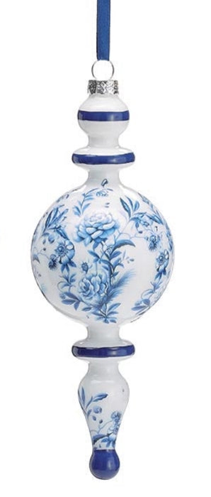 White with Blue Floral Elongated Ornaments- 3 Styles!