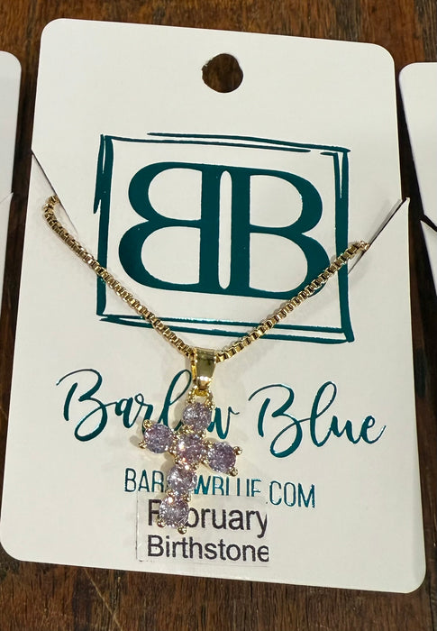 Birthstone CZ Cross Necklace.  Available in Gold or Silver.  Adjustable slide Necklace.