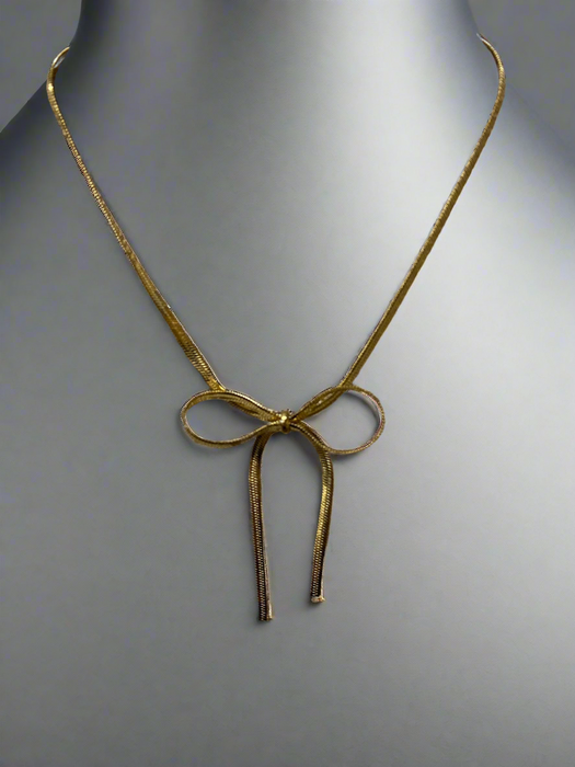 Gold Bow Necklace Herringbone Chain