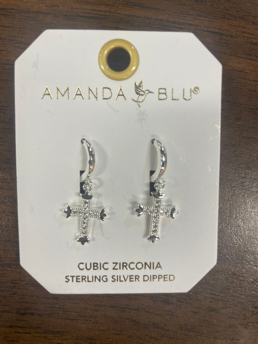 Silver CZ Hoop Small Vintage Cross Earrings