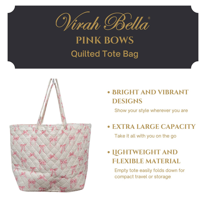 Pink Bow Quilted Tote Bag