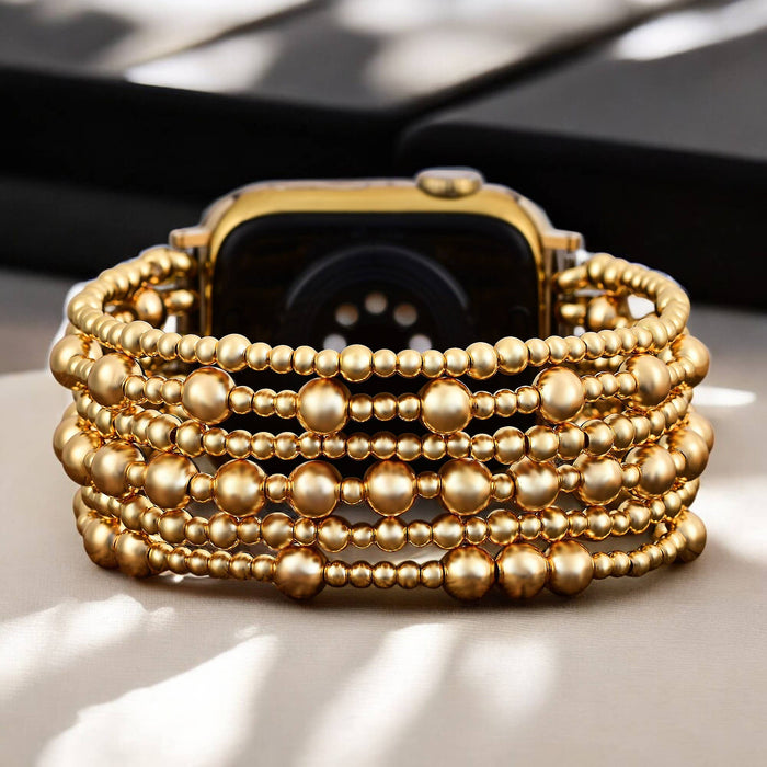 Golden Demure Stretch Apple Watch Bracelet Band Strap.  Water Resistant. Compatible with 38mm - 45mm Watch Faces.