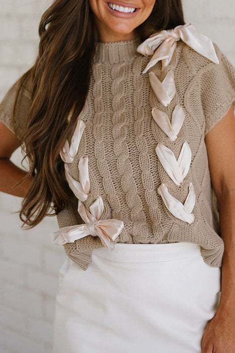 Taupe Sweater with Satin Bowknot Sweater