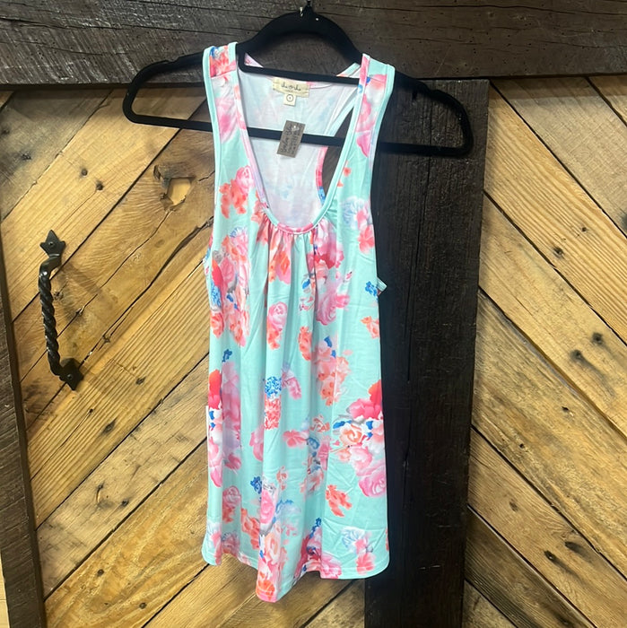 #107 Mint tank with flowers - S & 2XL ONLY!