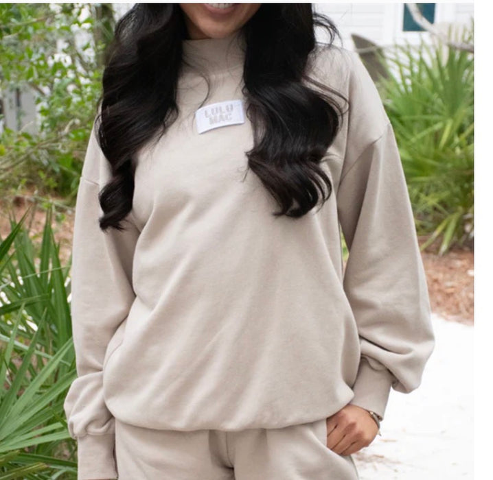 Adult Sand Lulu Mac Mock Neck Sweatshirt