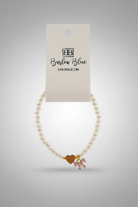 Bow & Heart Pearl Bracelet- Available in Pink & Clear