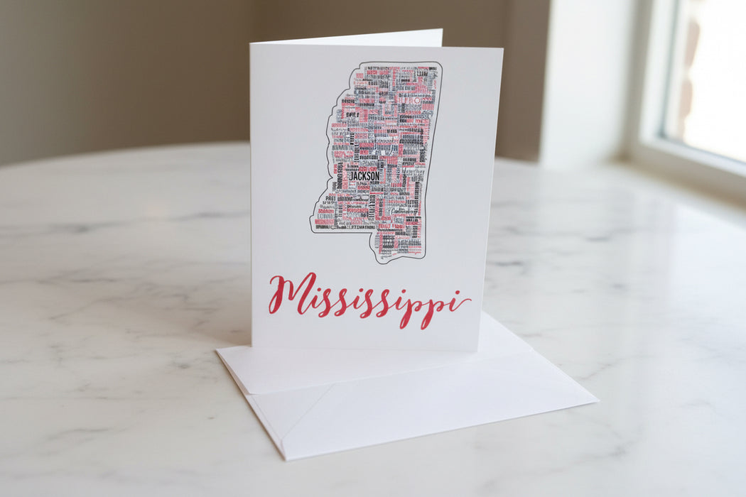 Mississippi State Cities Note Card Pack. 6 Note Cards each, Envelope Included
