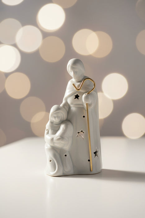 Ceramic Nativity with LED Light in Blue