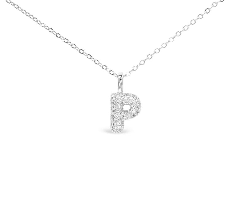 Silver CZ Large Initial Necklace-18 Letters